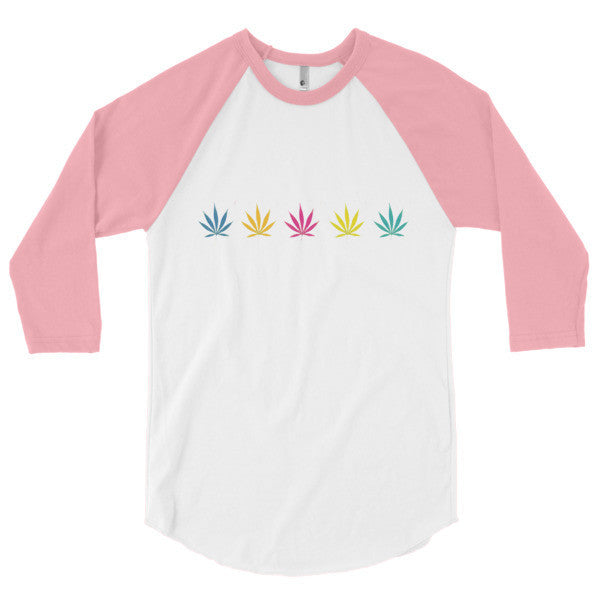 Classic Pop Pot Leaf Neon Color 3/4 Sleeve Raglan Shirt -  - White/Neon Heather Pink / XS - srce threads - 10