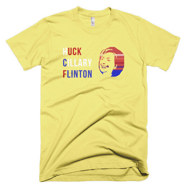 "Huck Cillary Flinton" Say What You Mean Face Short Sleeve T-Shirt (Unisex) -  - Lemon / XS - srce threads - 9