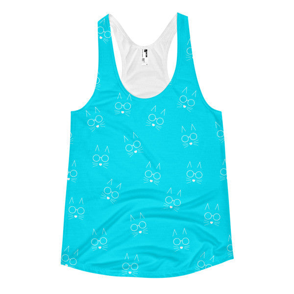 Women's Pop Neon Trop Cyan Cat Whiskers Summer Racerback Tank Top -  - XS - srce threads - 1