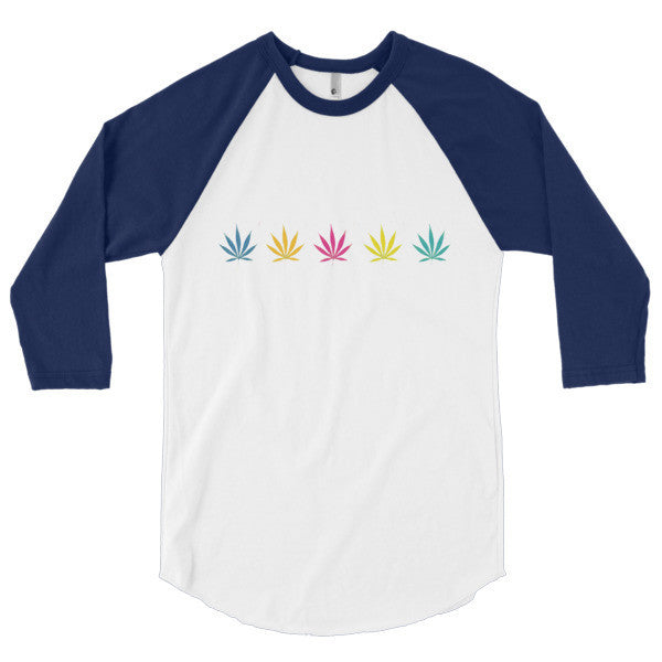 Classic Pop Pot Leaf Neon Color 3/4 Sleeve Raglan Shirt -  - White/Navy / XS - srce threads - 8