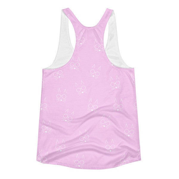 Women's Pop Neon Pink White Green Cat Whiskers Summer Racerback Tank Top -  -  - srce threads - 2