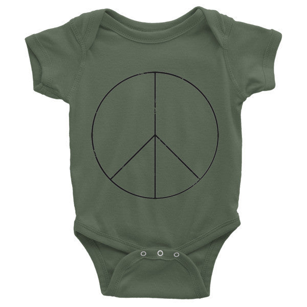 Baby Peace Sign Skinny Short Sleeve Onesie (Unisex) -  - Olive / 3-6m - srce threads - 2