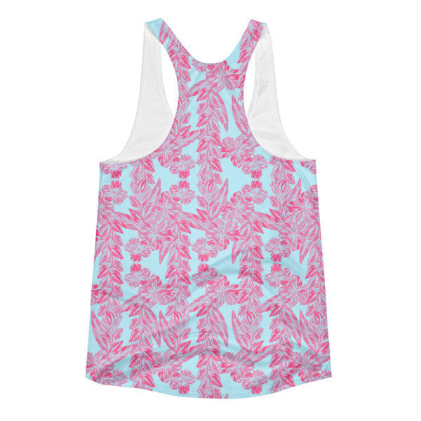 Women's Trop Vine Pop Cyan w/ Pink Summer Racerback Tank Top -  -  - srce threads - 2