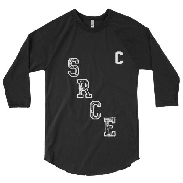 SRCE Vintage Diagonal Hockey Throwback Short 3/4 Sleeve Raglan Baseball Tee Shirt (Unisex) -  - Black/Black / XS - srce threads - 1