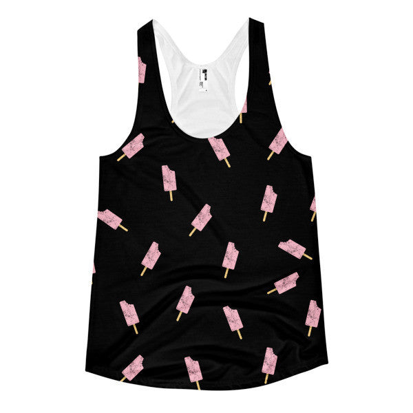Women's "Summer Drip" Black Pink Vintage Ice Cream Racerback Tank -  - XS - srce threads - 1