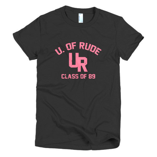 Women's "Rude U." Peach Vintage College Summer T-Shirt -  - Black / S - srce threads - 2