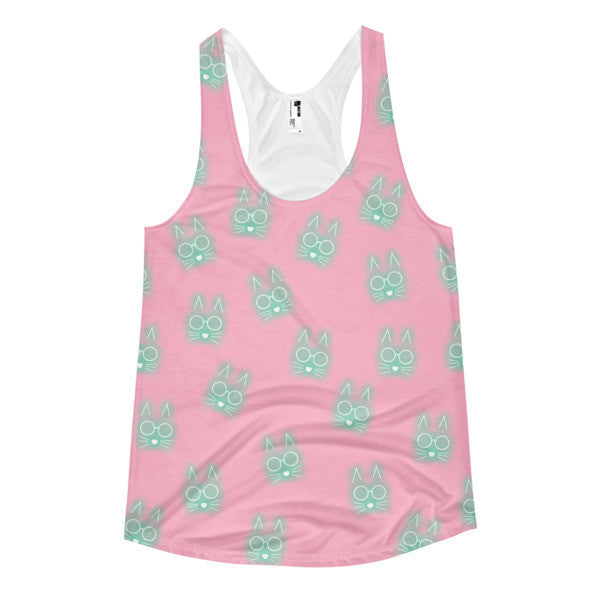 Women's Pop Neon Trop Green Pink Cat Whiskers Summer Racerback Tank Top Racerback Tank -  - XS - srce threads - 1