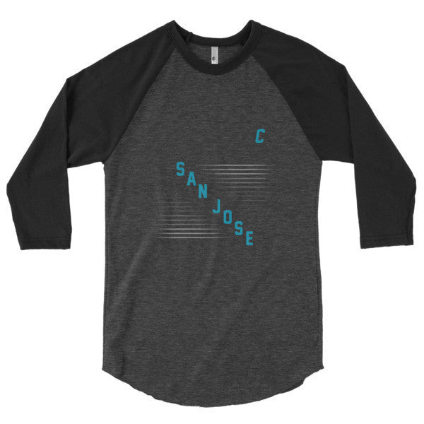 Classic "San Jose" Retro Diagonal Captain Double Zero 3/4 Sleeve Raglan Baseball Tee Shirt (Unisex) -  - Heather Black/Black / XS - srce threads - 15