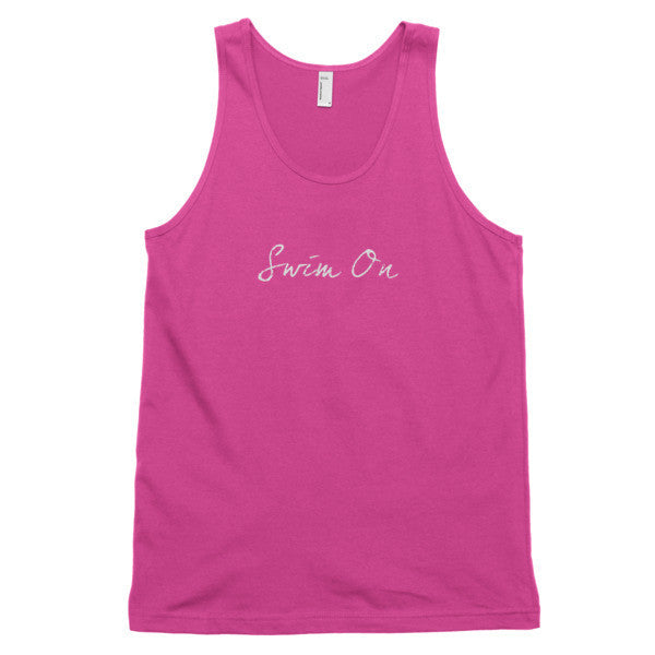 Classic "Swim On" Motivation White Tank Top (Unisex) -  - Fuchsia / XS - srce threads - 12