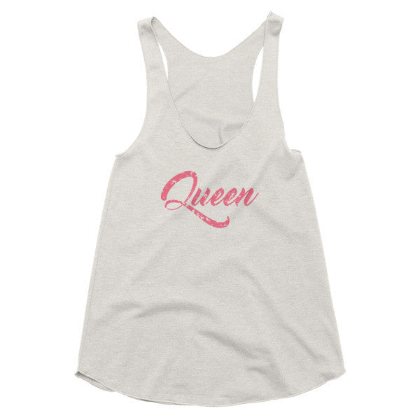 Women's "Queen" Peach Vintage Calligraphy Summer Racerback Tank Top -  - Tri-Oatmeal / XS - srce threads - 4