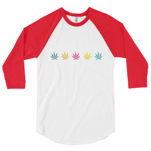 Classic Pop Pot Leaf Neon Color 3/4 Sleeve Raglan Shirt -  - White/Red / XS - srce threads - 12