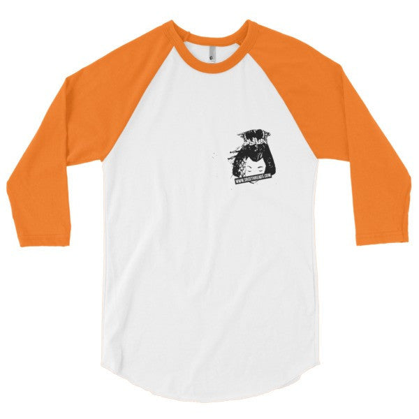 Classic SRCE Geisha Brand Censor 3/4 Sleeve Raglan Baseball Tee Shirt (Unisex) - No Back -  - White/Neon Heather Orange / XS - srce threads - 10