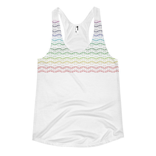 Women's Rainbow 8 Bit Cat White Racerback Summer Tank -  - XS - srce threads