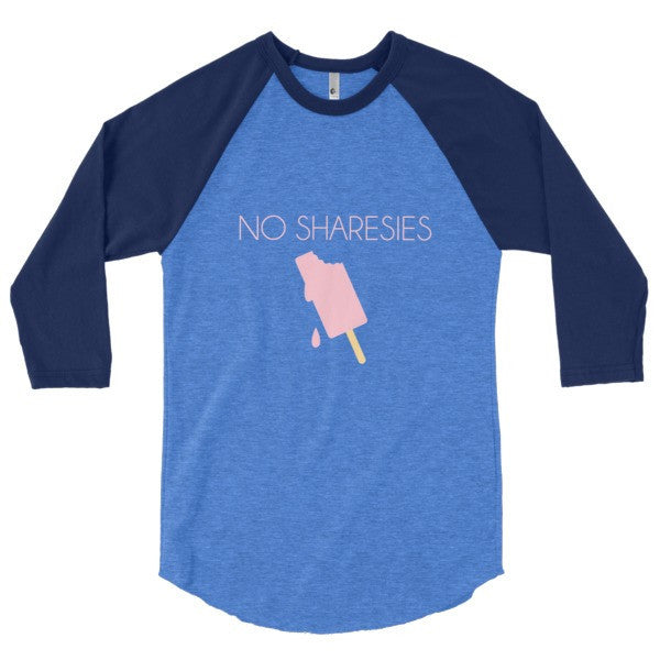 "No Sharesies" Summer Drip Vintage Ice Cream 3/4 Sleeve Raglan Baseball Tee Shirt -  - Heather Lake Blue/Navy / XS - srce threads - 1