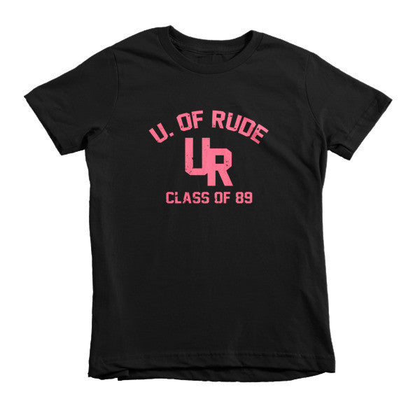 Kid's "Rude U." Peach Vintage College Summer T-Shirt (Unisex) -  - Black / 2yrs - srce threads - 2