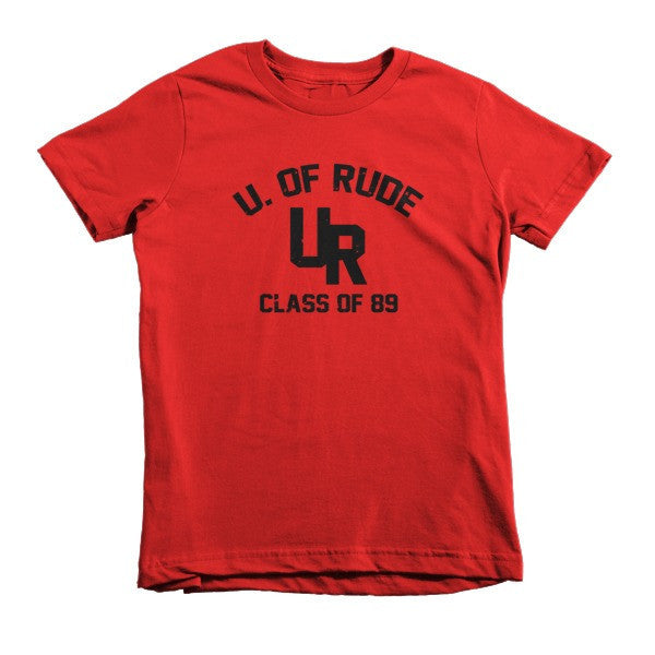 Kid's "Rude U." Black Vintage College Summer T-Shirt (Unisex) -  - Red / 2yrs - srce threads - 14