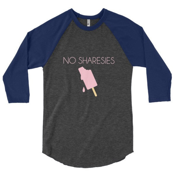 "No Sharesies" Summer Drip Vintage Ice Cream 3/4 Sleeve Raglan Baseball Tee Shirt -  - Heather Black/Navy / XS - srce threads - 7
