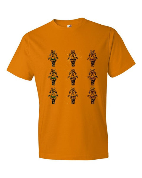 Short Sleeve Trippy Giraffe Tri-Head T-Shirt -  - Mandarin Orange / S - srce threads - 11