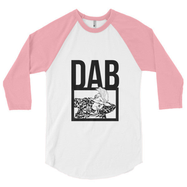 Classic Bold "Dab Trump" 3/4 Sleeve Raglan Baseball Tee Shirt -  - White/Neon Heather Pink / XS - srce threads - 9