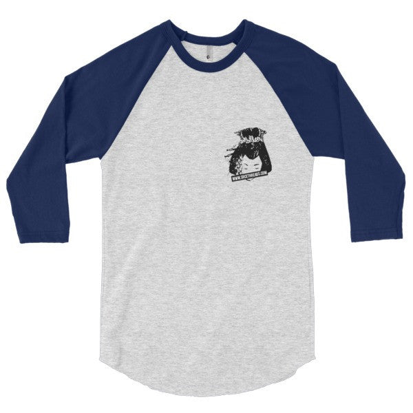 Classic SRCE Geisha Brand Censor 3/4 Sleeve Raglan Baseball Tee Shirt (Unisex) - No Back -  - Heather Grey/Navy / XS - srce threads - 18