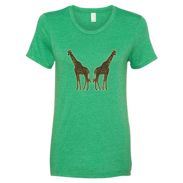 Women's Giraffe Double Paint Daub Short sleeve T-Shirt -  - Heather Green / S - srce threads - 11
