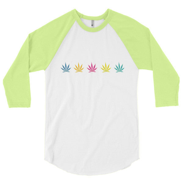 Classic Pop Pot Leaf Neon Color 3/4 Sleeve Raglan Shirt -  - White/Neon Yellow / XS - srce threads - 11