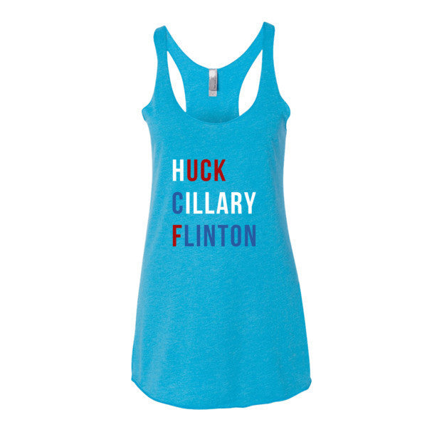 Women's "Huck Cillary Flinton" Say What You Mean Racerback Tank Top -  - Vintage Turquoise / XS - srce threads - 10