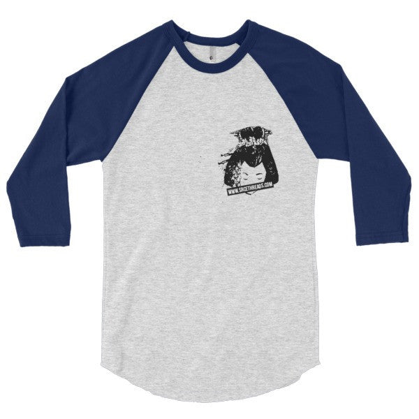 Classic SRCE Geisha Brand Censor 3/4 Sleeve Raglan Baseball Tee Shirt (Unisex) -  - Heather Grey/Navy / XS - srce threads - 18