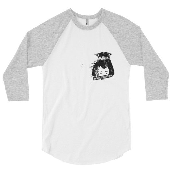 Classic SRCE Geisha Brand Censor 3/4 Sleeve Raglan Baseball Tee Shirt (Unisex) -  - White/Heather Grey / XS - srce threads - 6