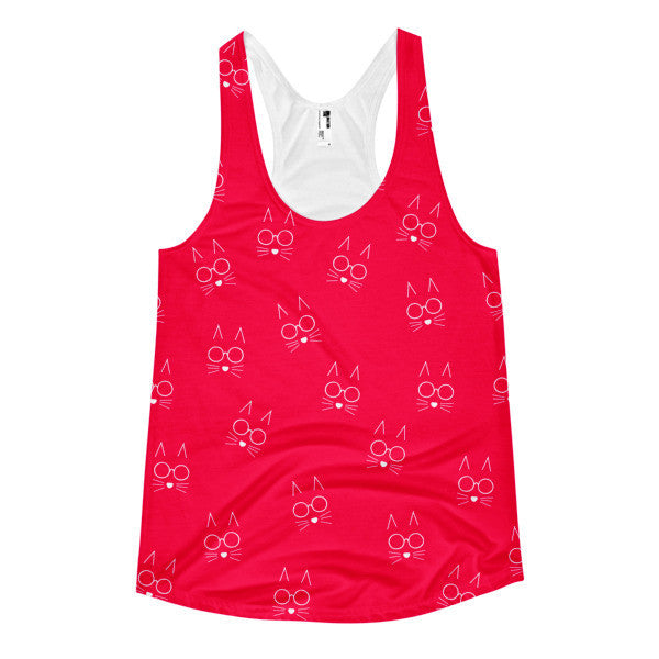 Women's Pop Neon Pink Whiskers Summer Racerback Tank Top -  - XS - srce threads - 1