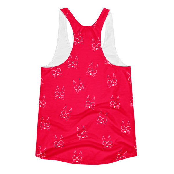 Women's Pop Neon Pink Whiskers Summer Racerback Tank Top -  -  - srce threads - 2