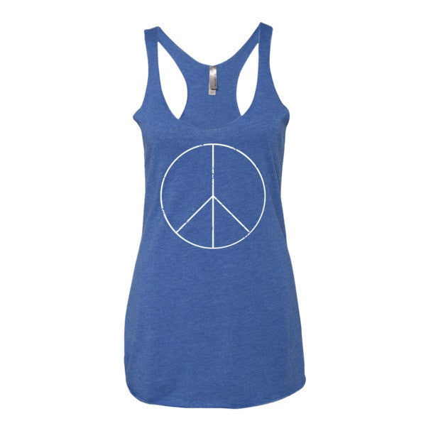 Women's Peace Sign Skinny White Racerback Tank Top (Unisex) -  - Vintage Royal / XS - srce threads - 9