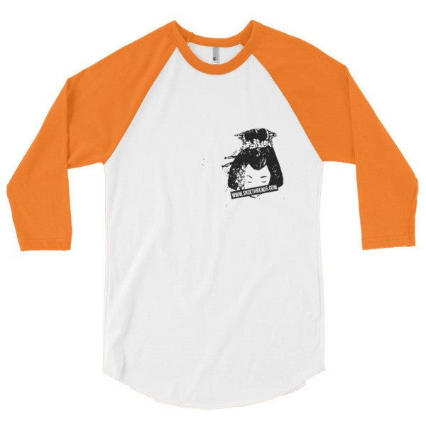 Classic SRCE Geisha Brand Censor 3/4 Sleeve Raglan Baseball Tee Shirt (Unisex) -  - White/Neon Heather Orange / XS - srce threads - 10
