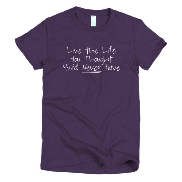 Women's "Live the Life" Motivation White Short Sleeve T-Shirt -  - Eggplant / S - srce threads - 4