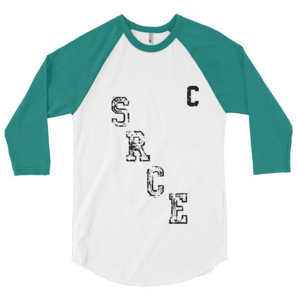 SRCE Vintage Diagonal Hockey Throwback Black 3/4 Sleeve Raglan Baseball Tee Shirt (Unisex) -  - White/Evergreen / XS - srce threads - 2