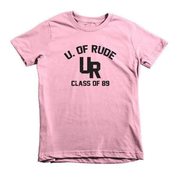 Kid's "Rude U." Black Vintage College Summer T-Shirt (Unisex) -  - Pink / 2yrs - srce threads - 13
