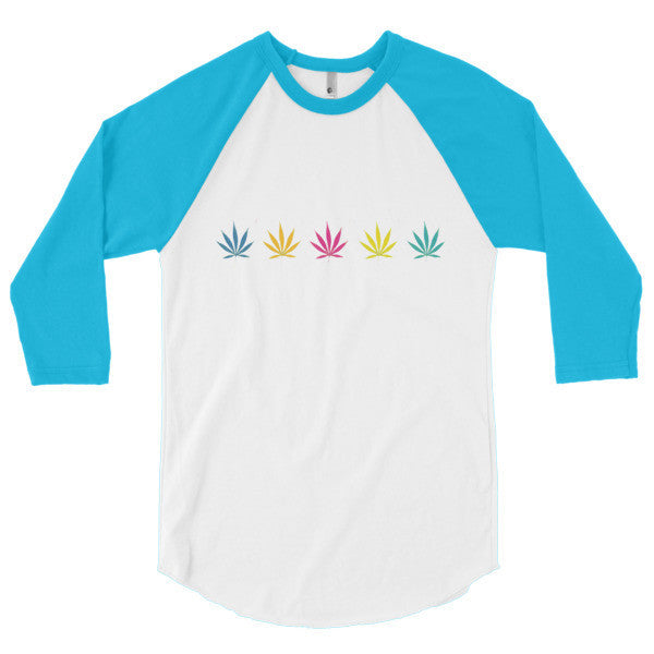 Classic Pop Pot Leaf Neon Color 3/4 Sleeve Raglan Shirt -  - White/Neon Heather Blue / XS - srce threads - 9