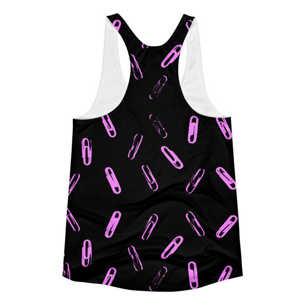 Women's Classic SRCE Brand Paper Clip Pattern Neon Pink Racerback Tank -  -  - srce threads - 2