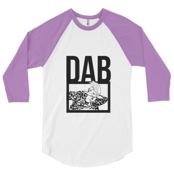 Classic Bold "Dab Trump" 3/4 Sleeve Raglan Baseball Tee Shirt -  - White/Orchid / XS - srce threads - 11