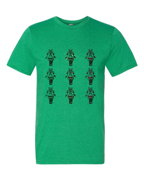 Short Sleeve Trippy Giraffe Tri-Head T-Shirt -  - Heather Green / S - srce threads - 6