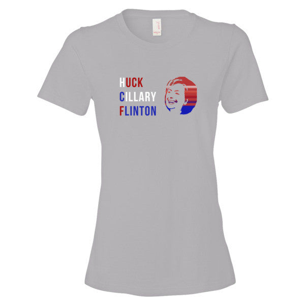 Women's "Huck Cillary Flinton" Say What You Mean Face Short Sleeve T-Shirt -  - Silver / S - srce threads - 11