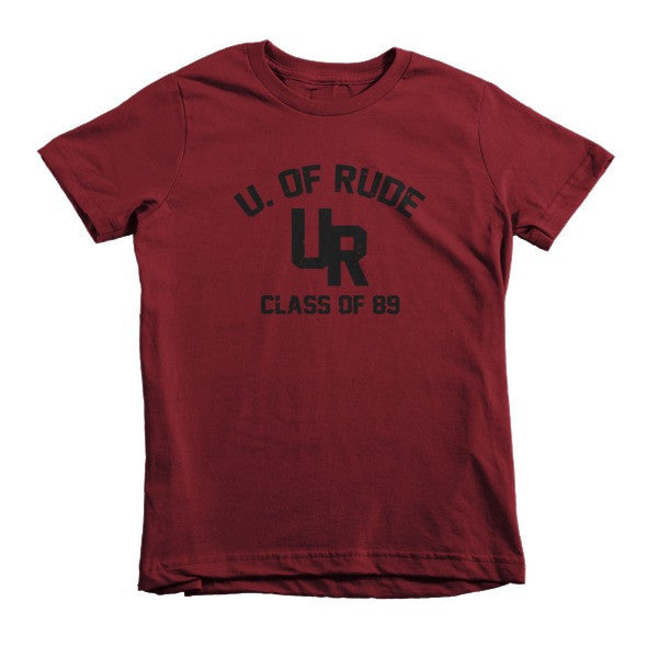 Kid's "Rude U." Black Vintage College Summer T-Shirt (Unisex) -  - Cranberry / 2yrs - srce threads - 12