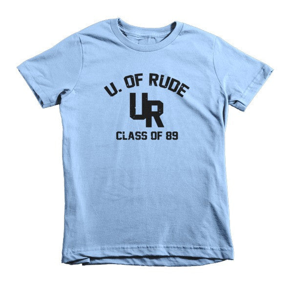 Kid's "Rude U." Black Vintage College Summer T-Shirt (Unisex) -  - Baby Blue / 2yrs - srce threads - 8