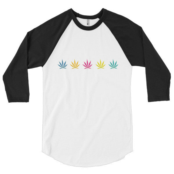 Classic Pop Pot Leaf Neon Color 3/4 Sleeve Raglan Shirt -  - White/Black / XS - srce threads - 1