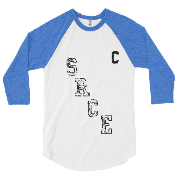 SRCE Vintage Diagonal Hockey Throwback Black 3/4 Sleeve Raglan Baseball Tee Shirt (Unisex) -  - White/Heather Lake Blue / XS - srce threads - 6