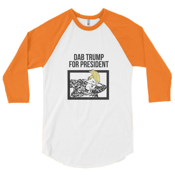 "Dab Trump for President" Short Sleeve T-Shirt 3/4 Sleeve Raglan Baseball Tee Shirt (Unisex) -  - White/Neon Heather Orange / XS - srce threads - 10