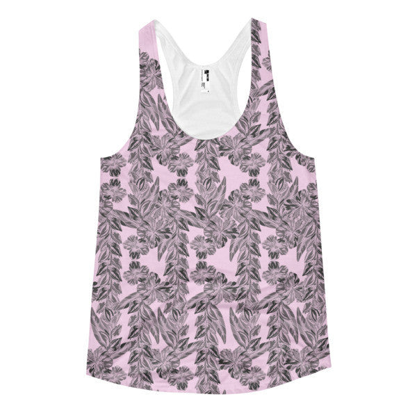 Women's Trop Vine Off Pink w/ Grey Summer Racerback Tank Top -  - XS - srce threads - 1