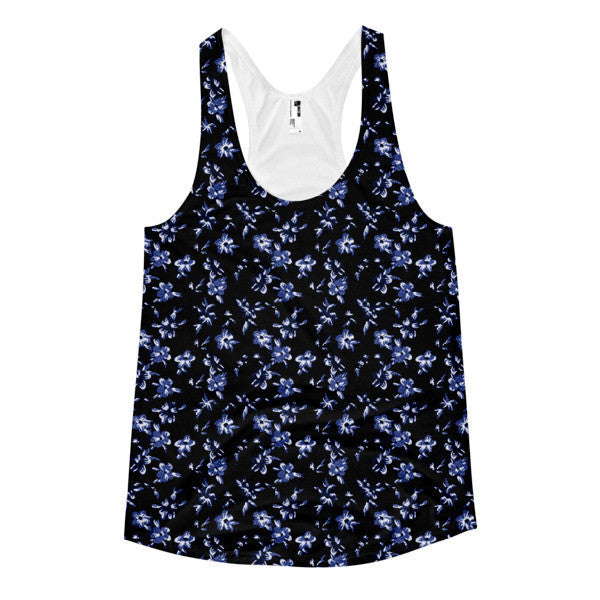 Women's Blue Floral Pattern Racerback Summer Tank -  - XS - srce threads - 1