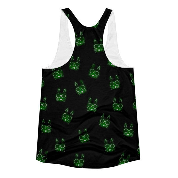 Women's Pop Neon Black Green Cat Whiskers Summer Racerback Tank Top -  -  - srce threads - 2