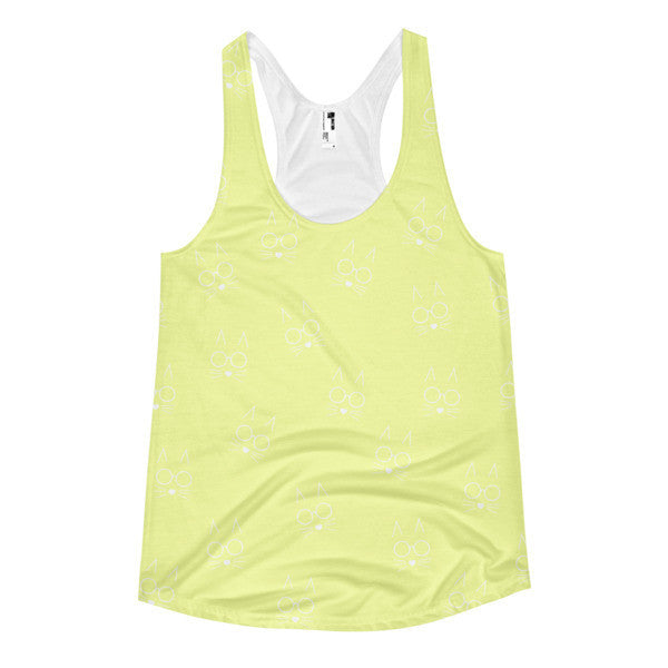 Women's Pop Neon Yellow Whiskers Summer Racerback Tank Top -  - XS - srce threads - 1